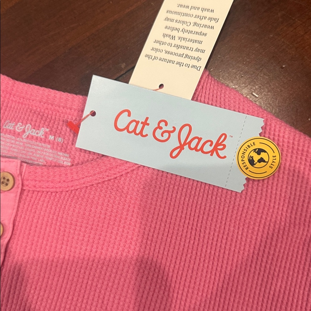 Cat & Jack Pink Long Sleeve Henley Shirt - Picture 4 of 5